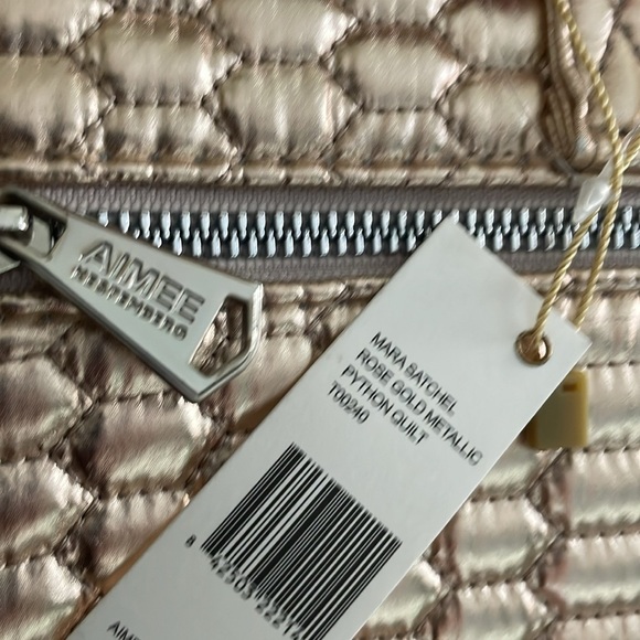 Aimee Kestenberg Rose Gold Mara quilted nylon satchel ziptop bag NEW - Picture 6 of 7